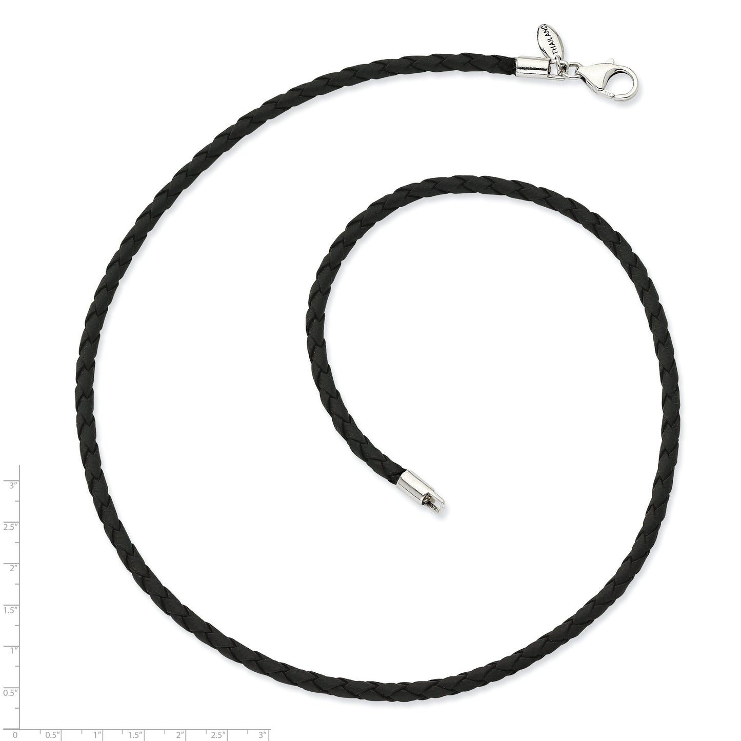 St Silver Black Leather Bead Necklace 19"