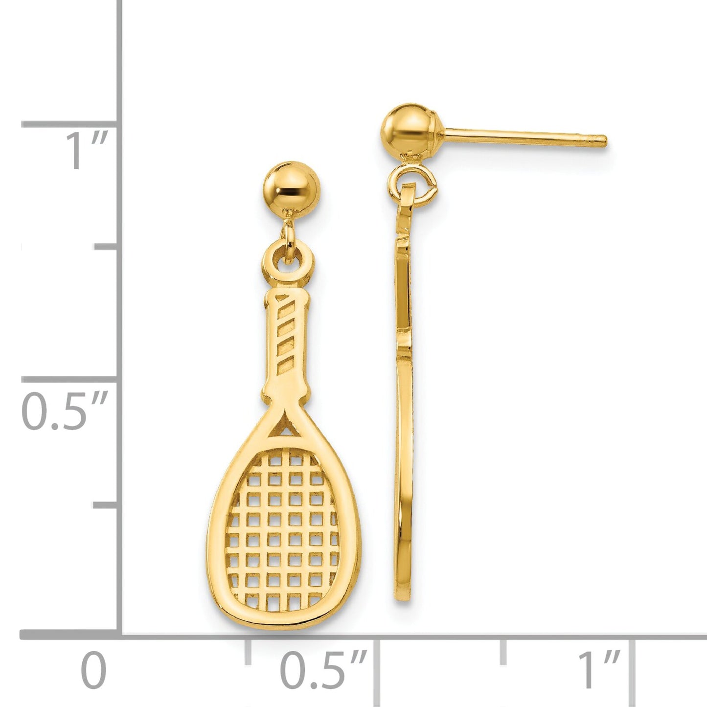 14K Gold Tennis Racquet Dangle Earrings