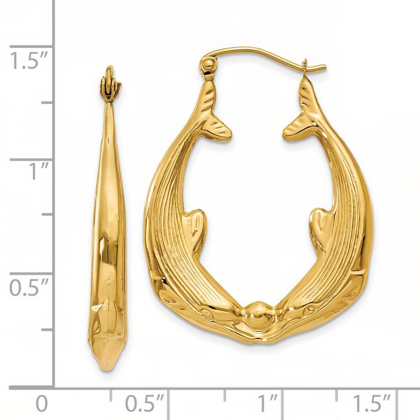 14K Gold Dolphin Hoop Earrings