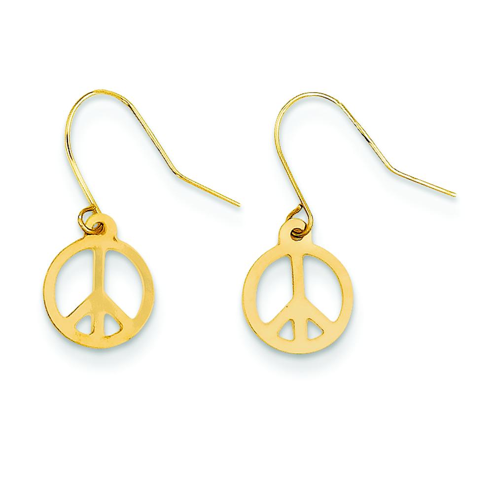 14K Gold Peace Sign Dangle Earrings