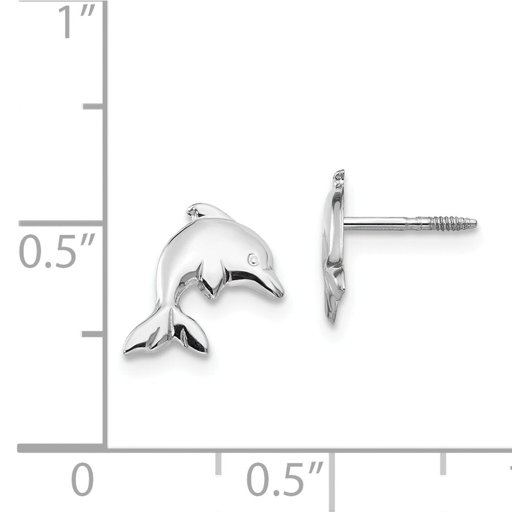 14K White Gold Dolphin Stud Earrings