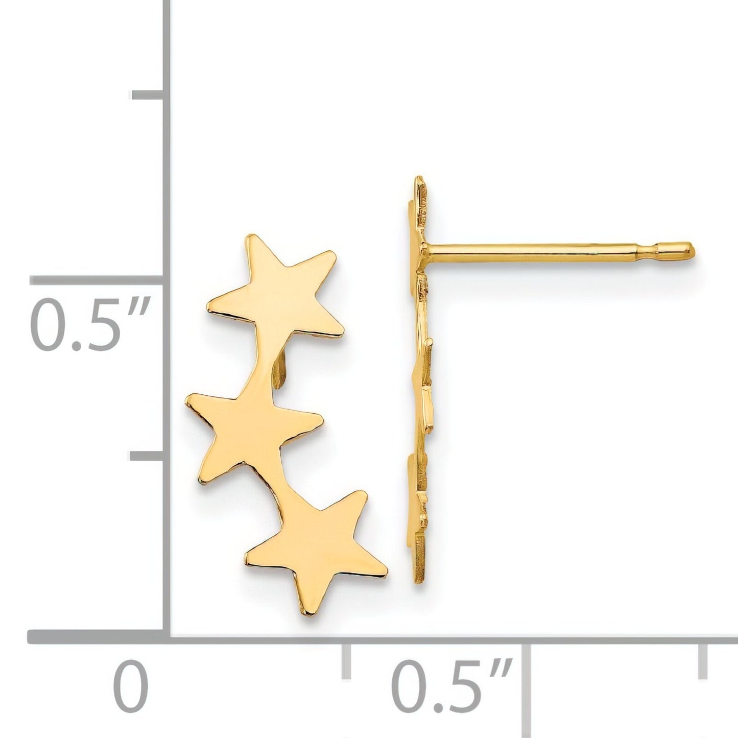 14K Gold 3 Star Stud Earrings
