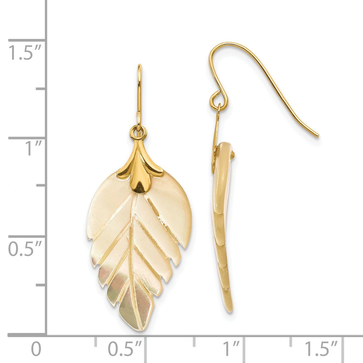 14K Gold Mother of Pearl Leaf Dangle Earrings