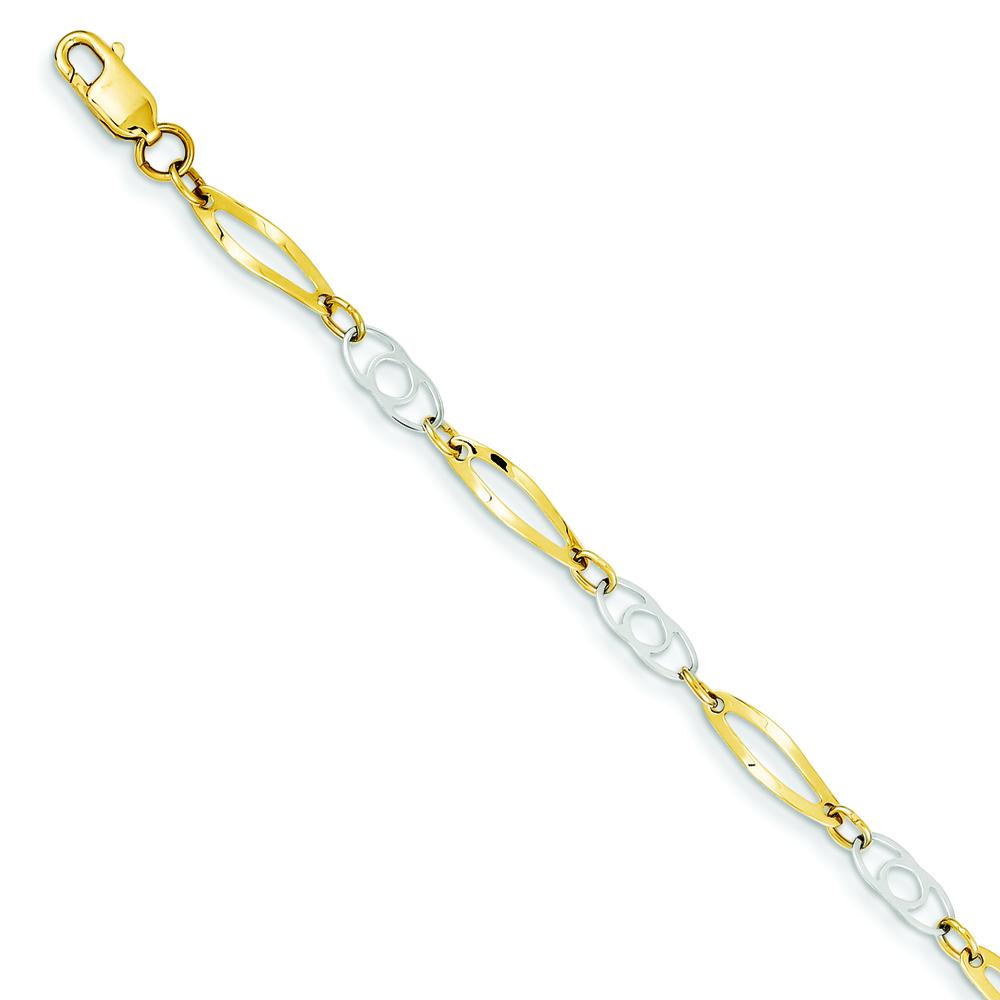 14K Two Tone Gold Fancy Link Bracelet 7"