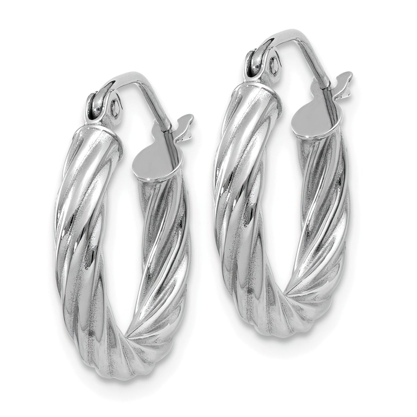 14K White Gold Twisted Hoop Earrings