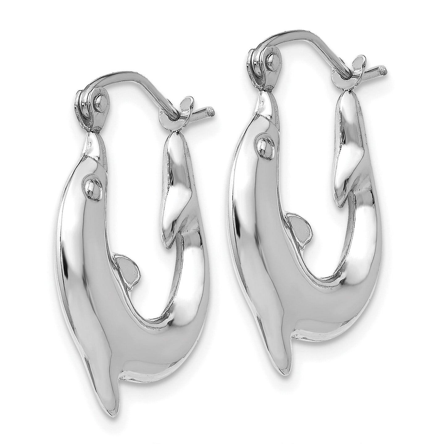 14K White Gold Dolphin Hoop Earrings