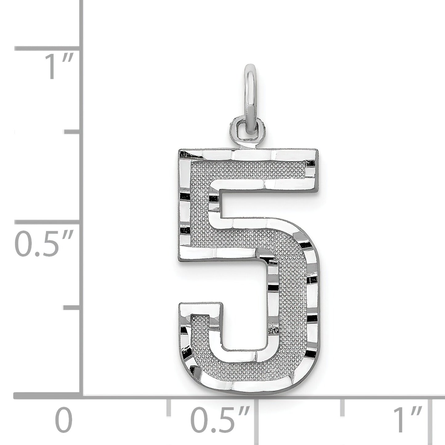 14K White Gold Large Diamond Cut Number 5 Charm