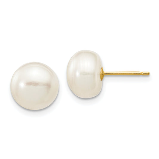 14K Gold Button Cultured Pearl Stud Earrings 8-8.5mm
