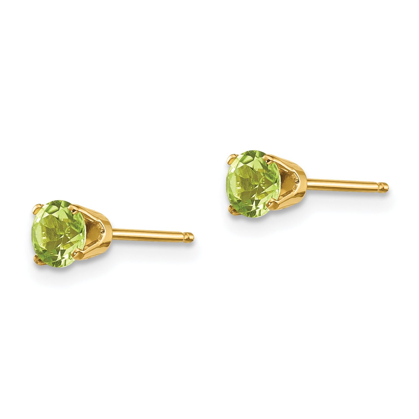 14K Gold Round August Peridot Stud Earrings 4mm