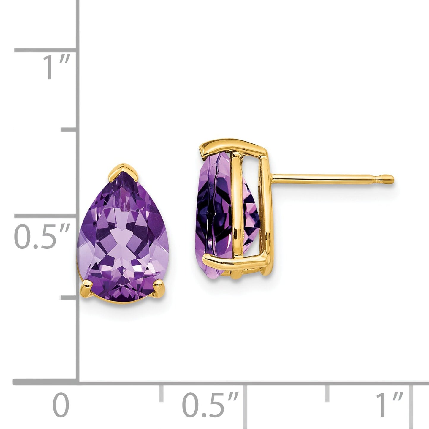 14K Gold Pear Amethyst Earrings 10x7mm