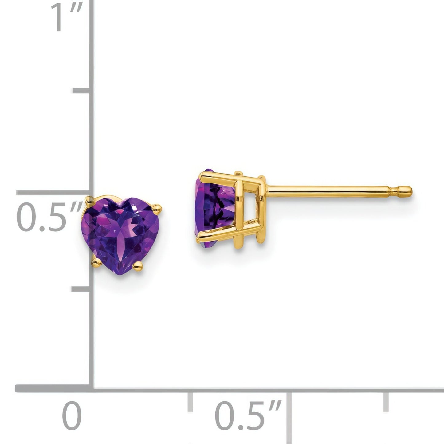 14K Gold Heart Amethyst Stud Earrings 5mm