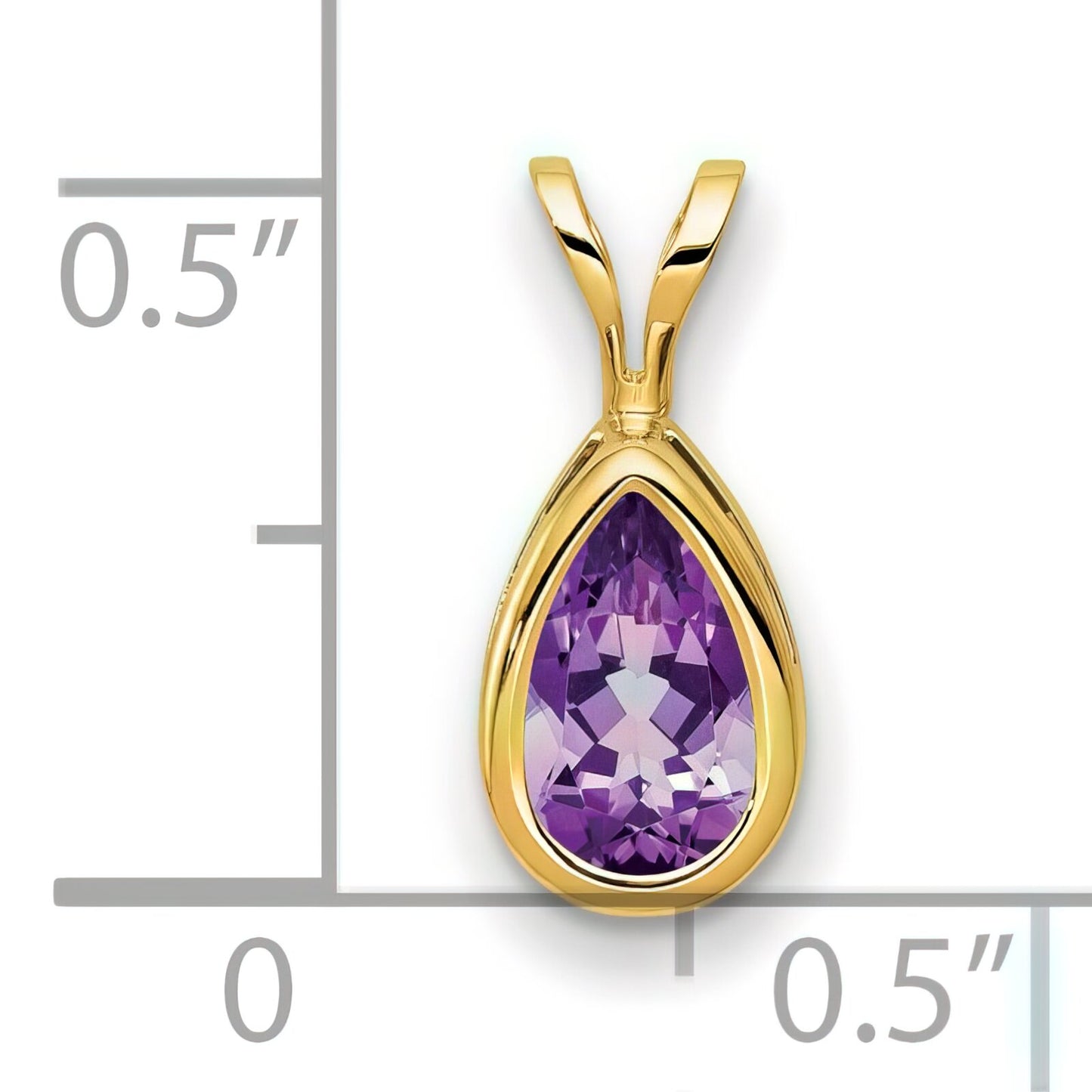 14K Gold Pear Amethyst Bezel Pendant 8x5mm