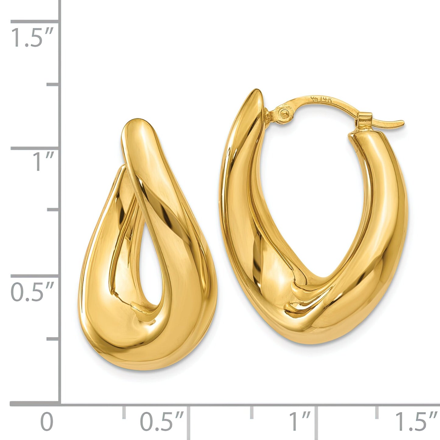 14K Gold Twisted Oval Hoop Earrings
