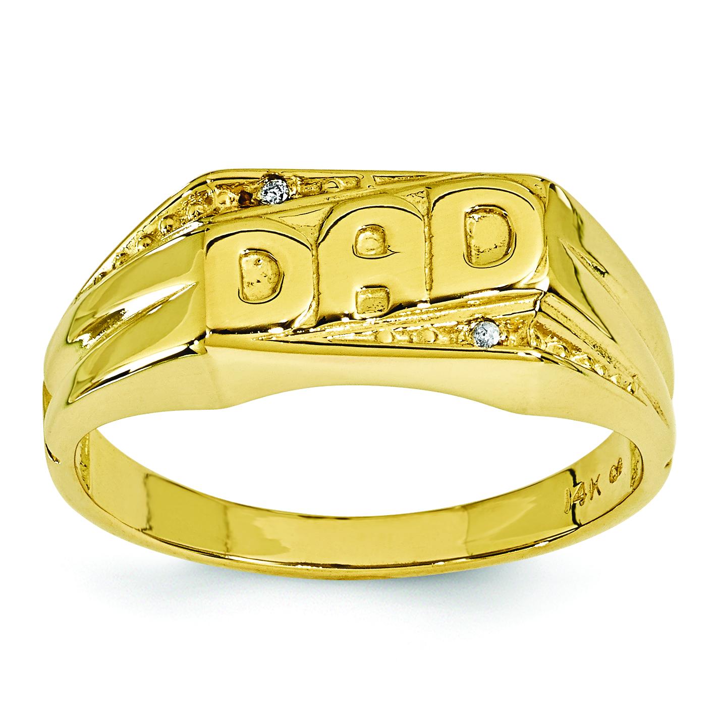 14K Gold Diamond Dad Mens Ring Sz 10