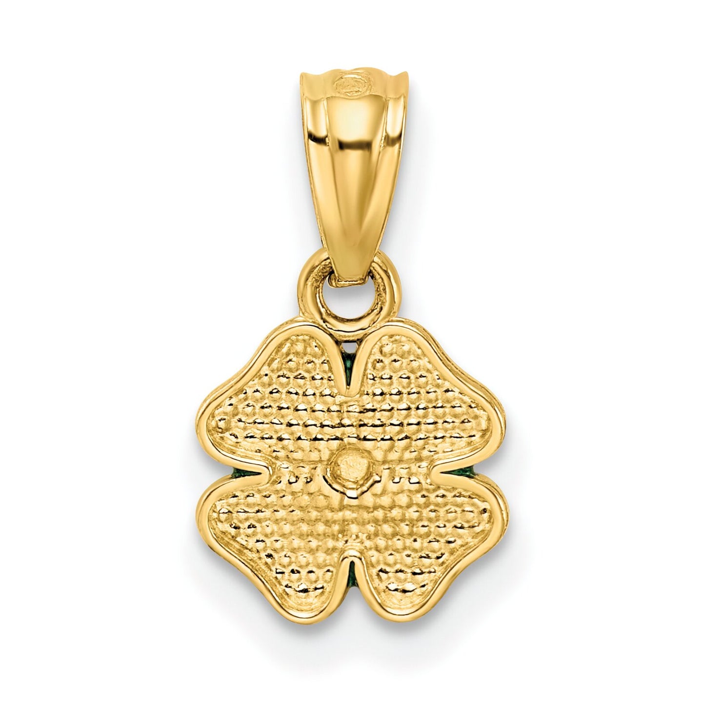 14K Gold Green Enameled Four Leaf Clover Pendant