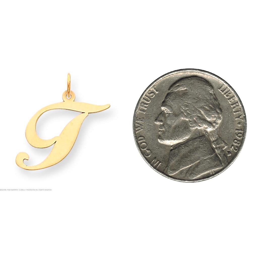 Fancy Cursive Letter "T" Charm 14K Gold