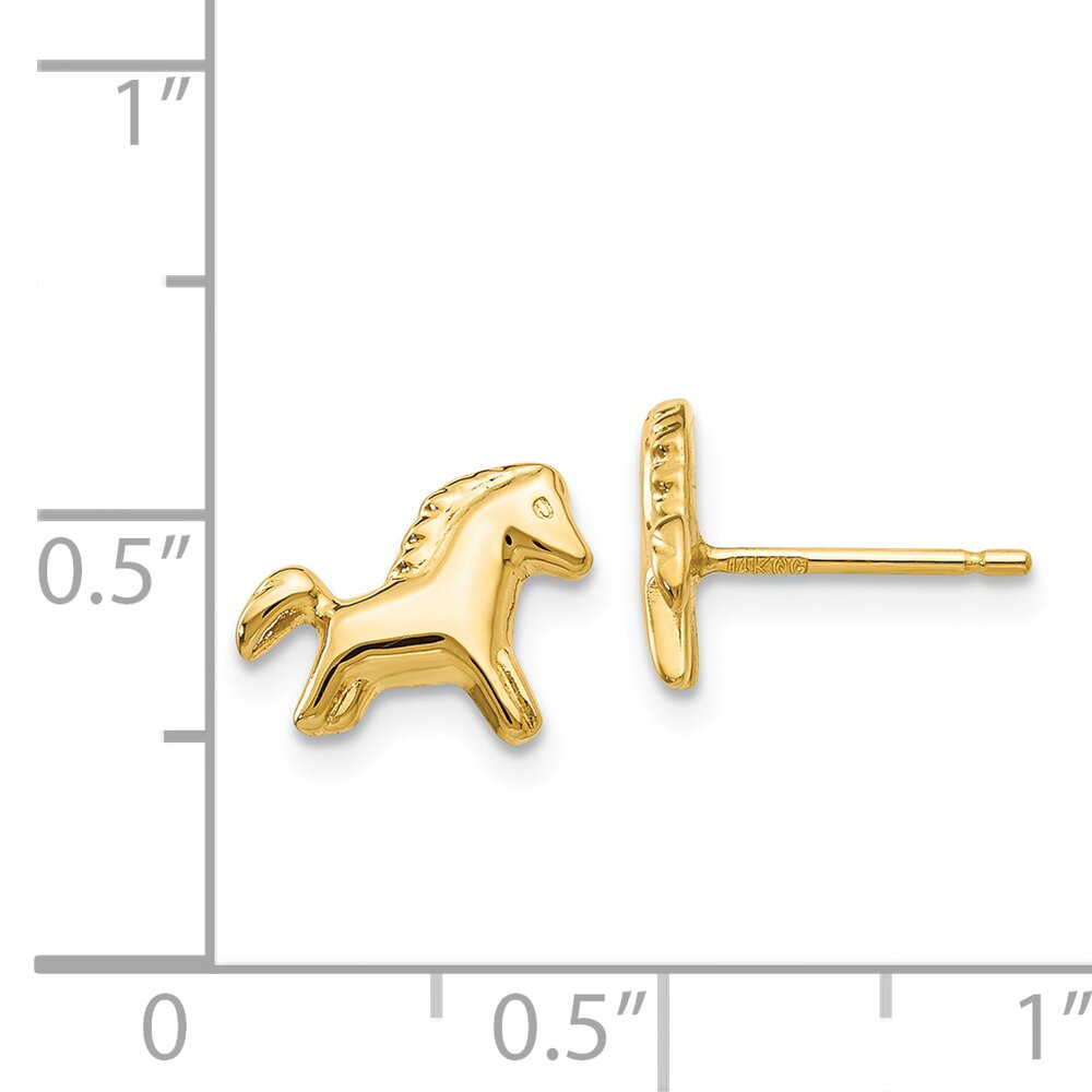 14K Gold Mini Pony Stud Earrings