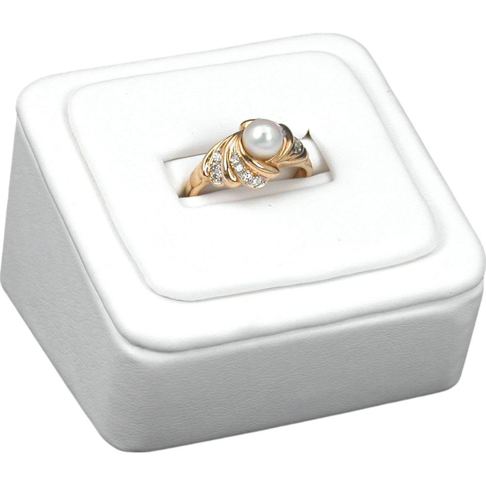 3 White Leather Slot Ring Display Stands Jewelry Case