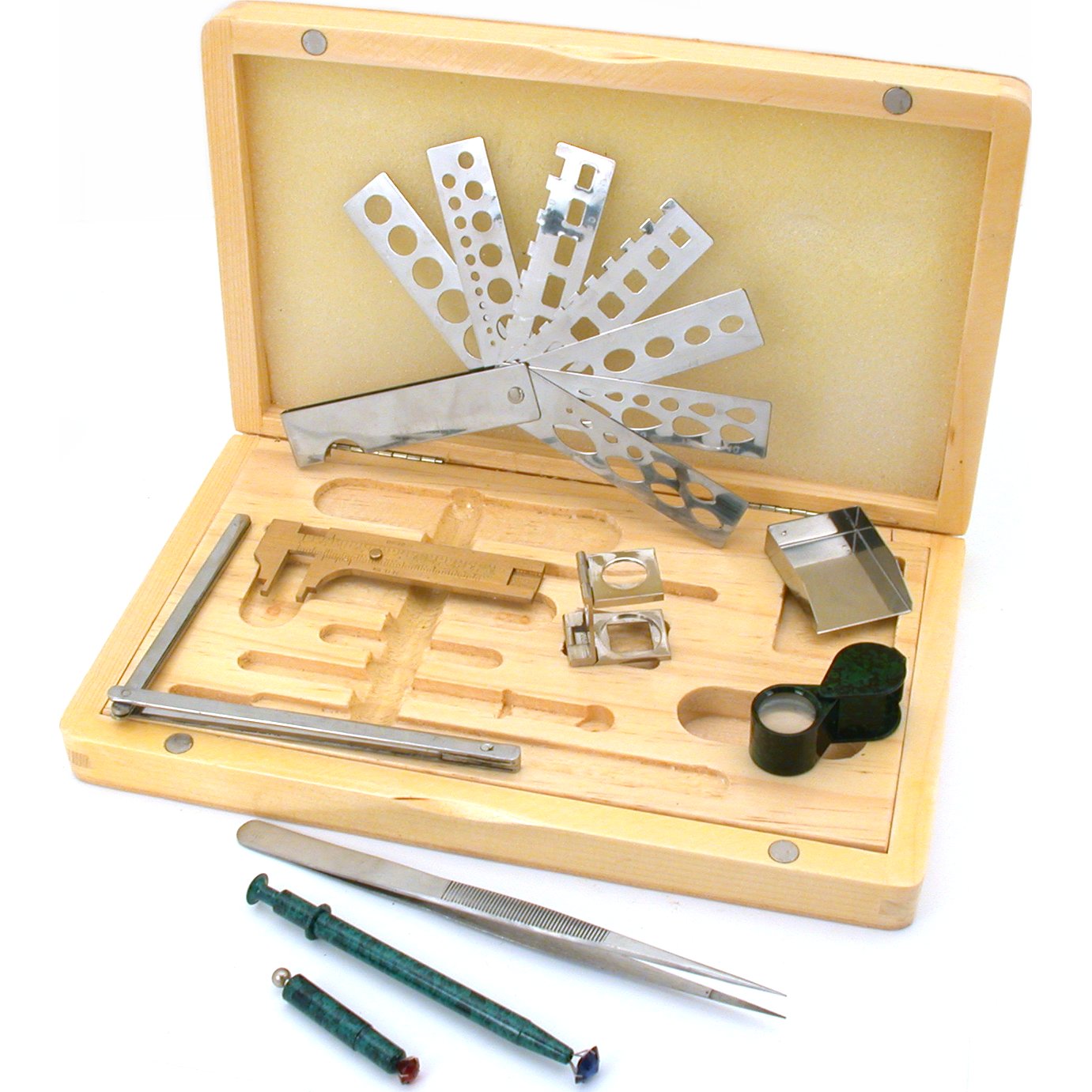 Gemstone Tweezers, 10X Loupe, Magnifier, Gauge, Grading Tool Set 9Pcs