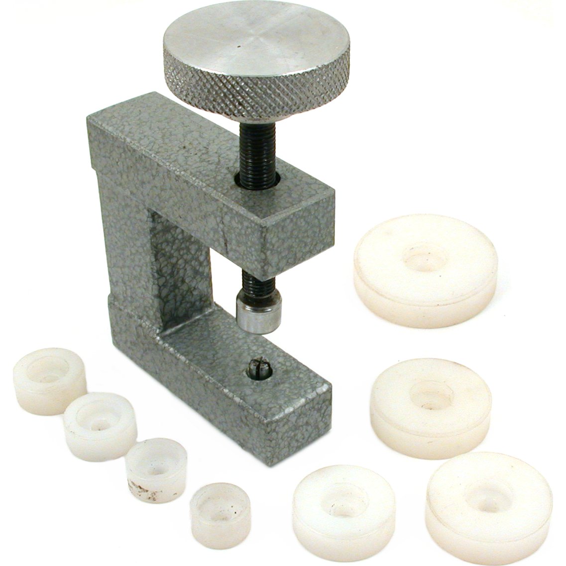 2 Watch Case Closing Presses Each w/ 8 Nylon Dies Watchmaker Workshop Repair
