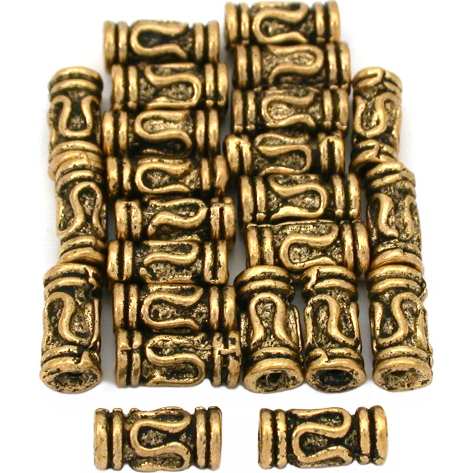 Bali Lariat Tube Antique Gold Plated Beads 9mm 15 Grams 24Pcs Approx.