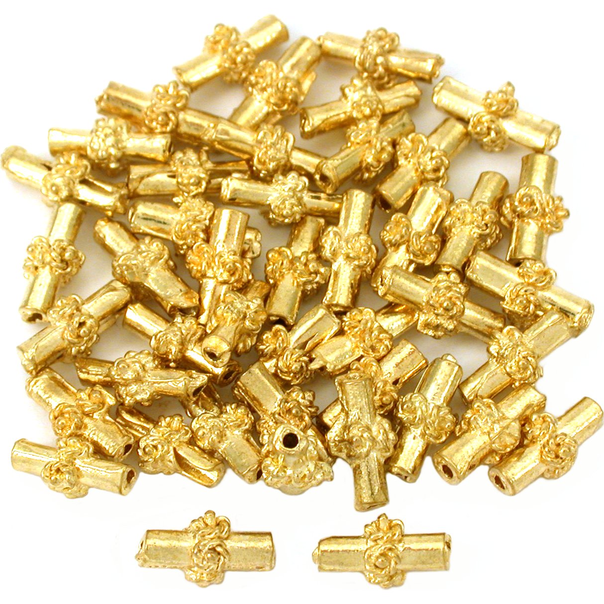 Bali Tube Rope Gold Plated Beads 9.5mm 15 Grams 40Pcs Approx.
