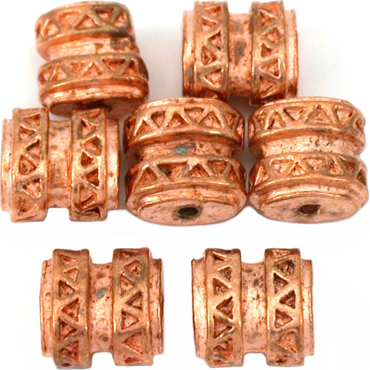 Bali Barrel Flat Oval Copper Plated Beads 9mm 15 Grams 6Pcs Approx.