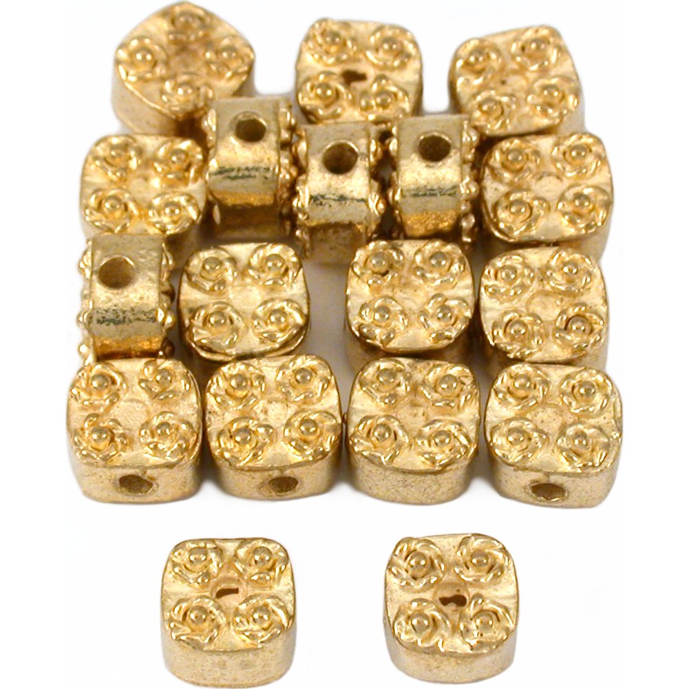 Bali Flower Square Gold Plated Beads 6.5mm 15 Grams 18Pcs Approx.