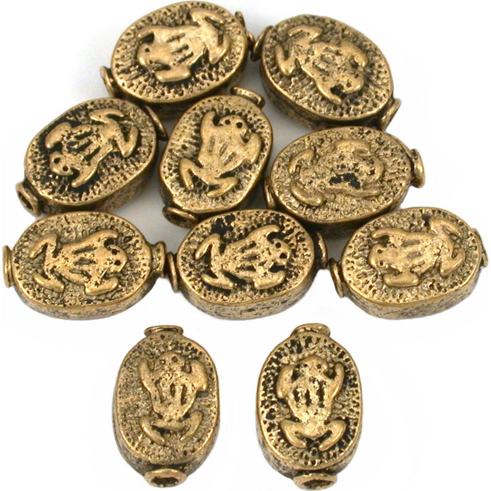 Fluted Oval Frog Antique Gold Plated Beads 11mm 15 Grams 10Pcs Approx.