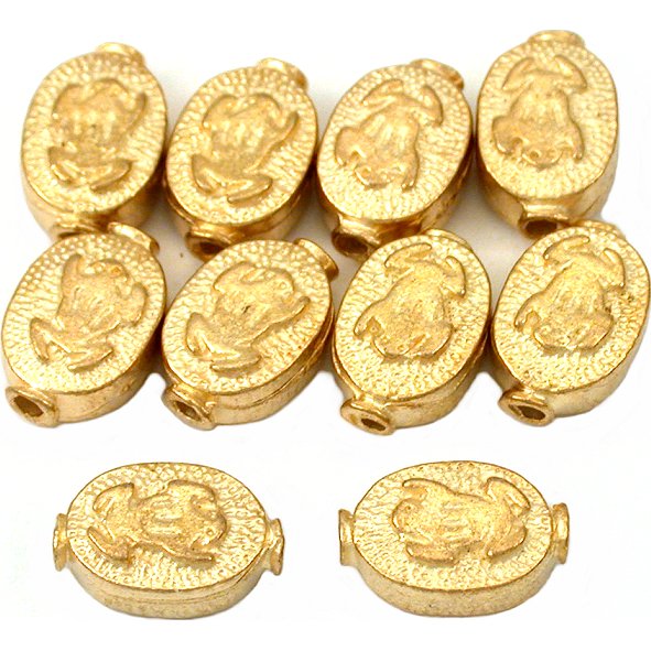Fluted Oval Frog Gold Plated Beads 11mm 15 Grams 10Pcs Approx.