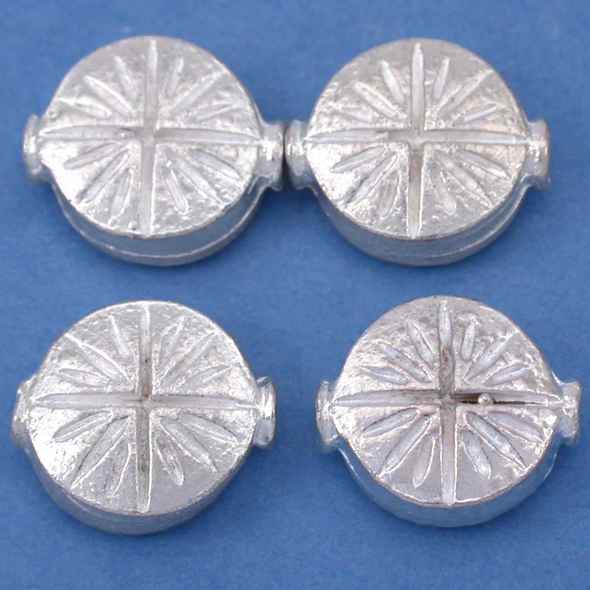Fluted Star Disc Silver Plated Beads 9.5mm 15 Grams 4Pcs Approx.