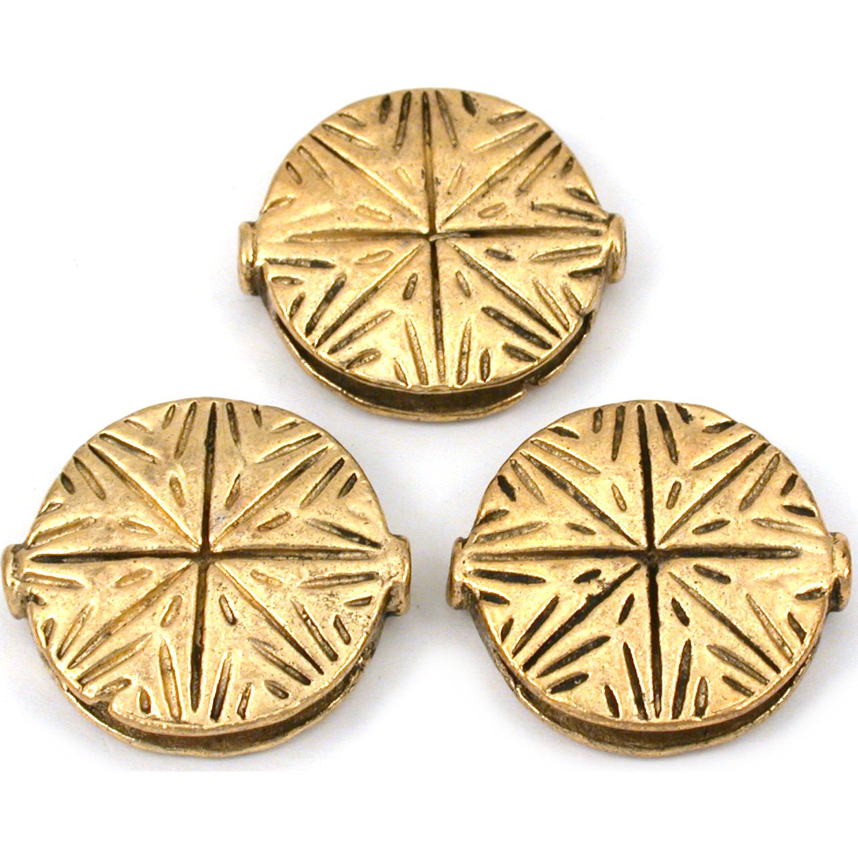 Fluted Star Disc Antique Gold Plated Beads 19.5mm 18 Grams 3Pcs Approx.