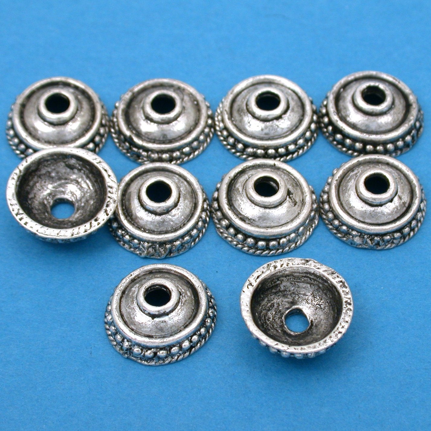 Bali Dot Bead Caps Antique Silver Plated 14mm 15 Grams 8Pcs Approx.