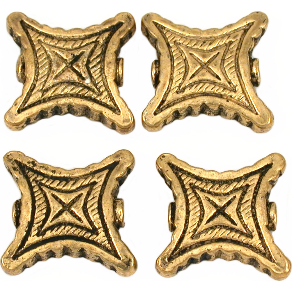 Square Antique Gold Plated Beads 17.5mm 18 Grams 4Pcs Approx.