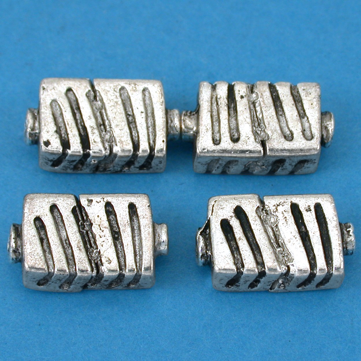 Fluted Rectangle Antique Silver Plated Beads 17mm 16 Grams 4Pcs Approx.
