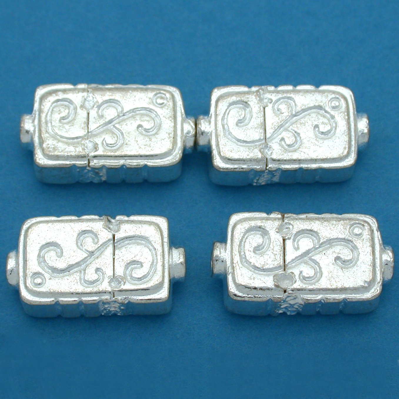 Fluted Rectangle Silver Plated Beads 18mm 15 Grams 4Pcs Approx.