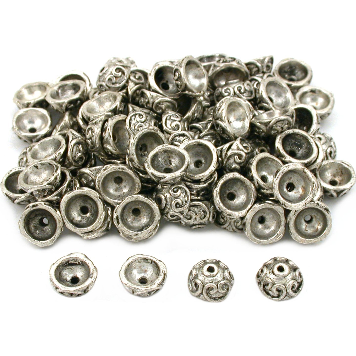 Bali End Bead Caps Antique Silver Plated Approx 100
