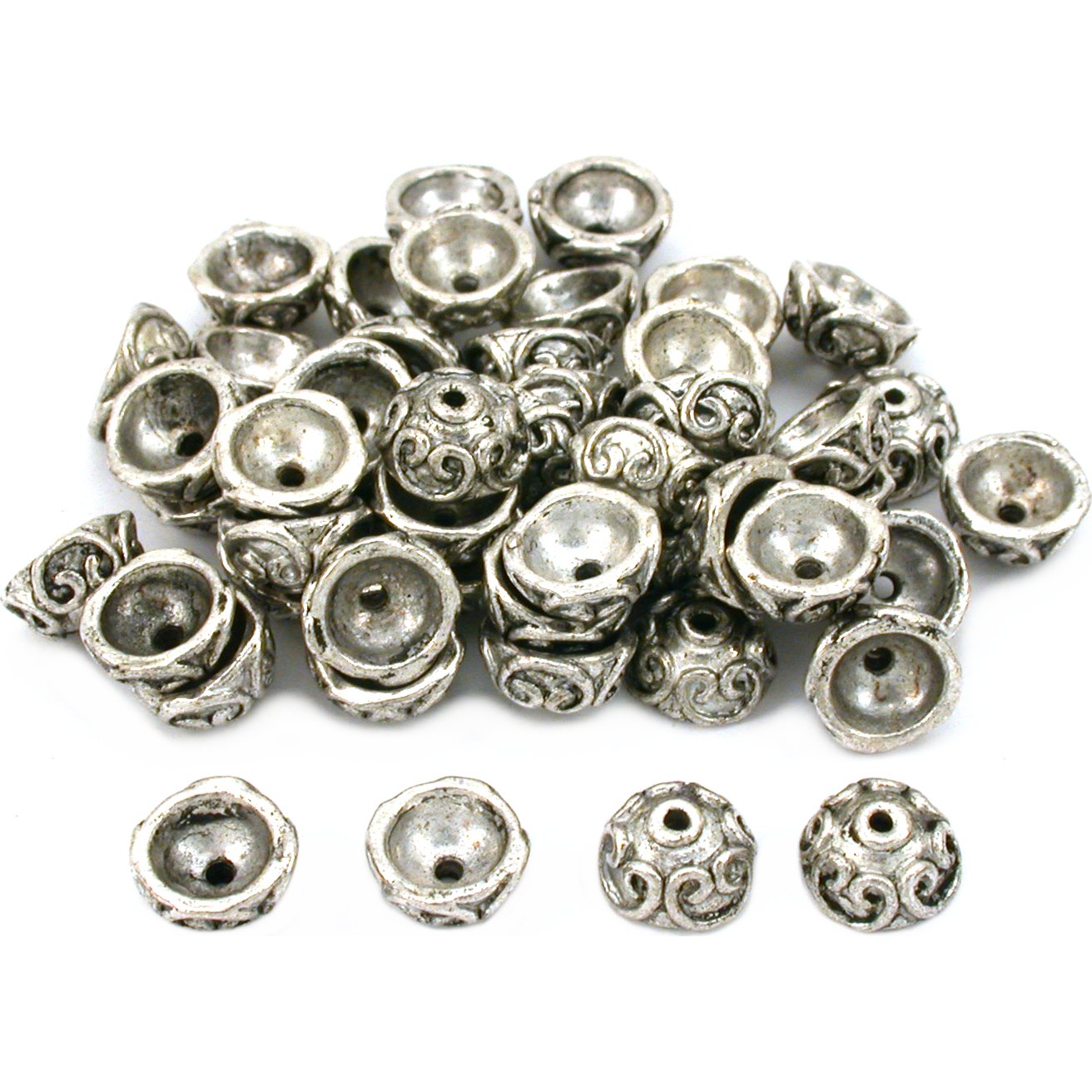 Bali Bead Caps Antique Silver Plated 9.5mm 50Pcs Approx.