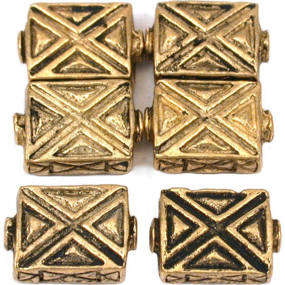 Rectangle X Antique Gold Plated Beads 13mm 15 Grams 6Pcs Approx.