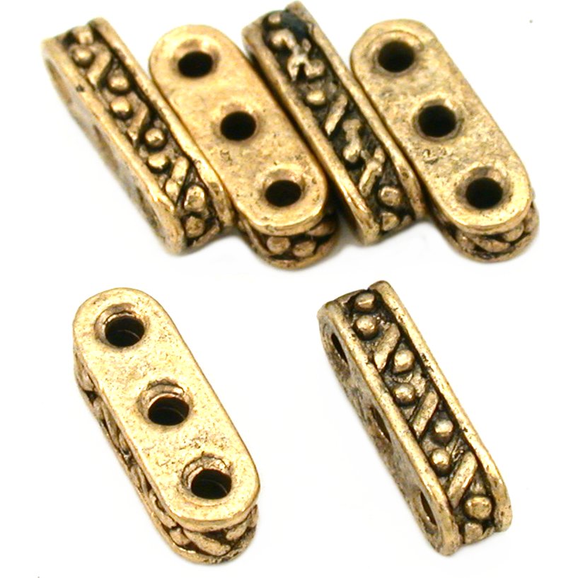 Bali Spacer Bar Beads Three Strand Antique Gold Plated Beads 5mm 6Pcs
