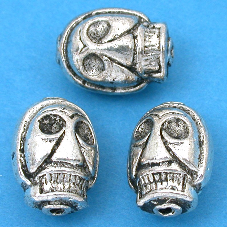 Skull Antique Silver Plated Beads 15mm 18 Grams 3Pcs Approx.