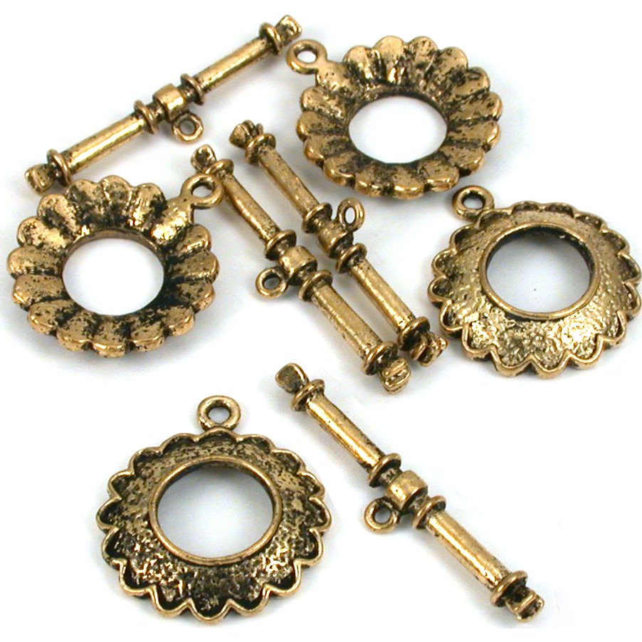 Flower Toggle Clasp Antique Gold Plated 24.5mm 4Pcs Approx.