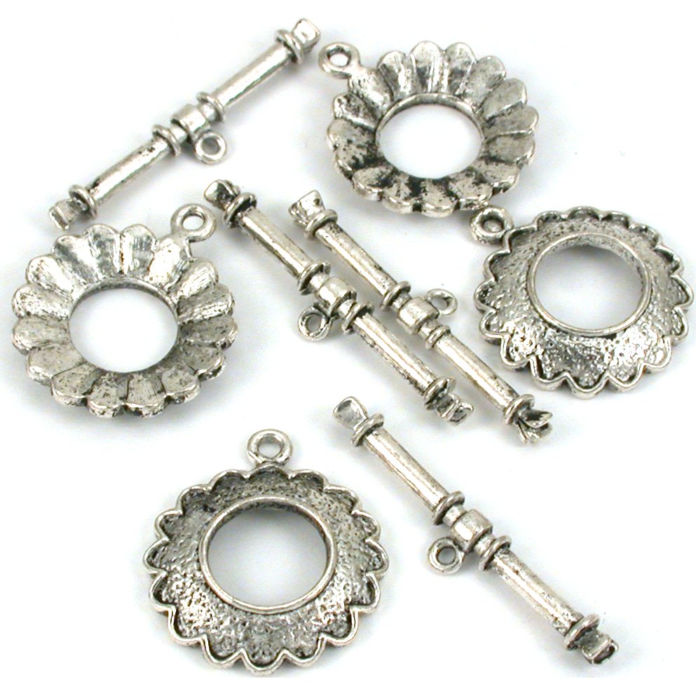 Flower Toggle Clasp Antique Silver Plated 24.5mm 4Pcs Approx.
