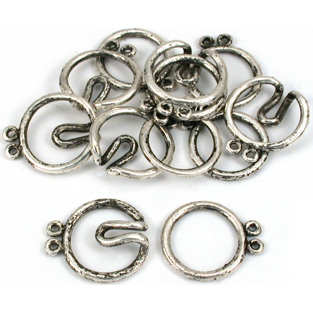 Round Hook & Eye Double Strand Clasp Antique Silver Plated 21mm 6Pcs Approx.