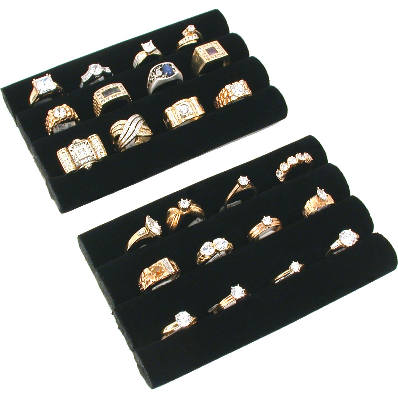 2 Black Velvet Ring Trays Jewelry Pad Showcase Displays 5.5"