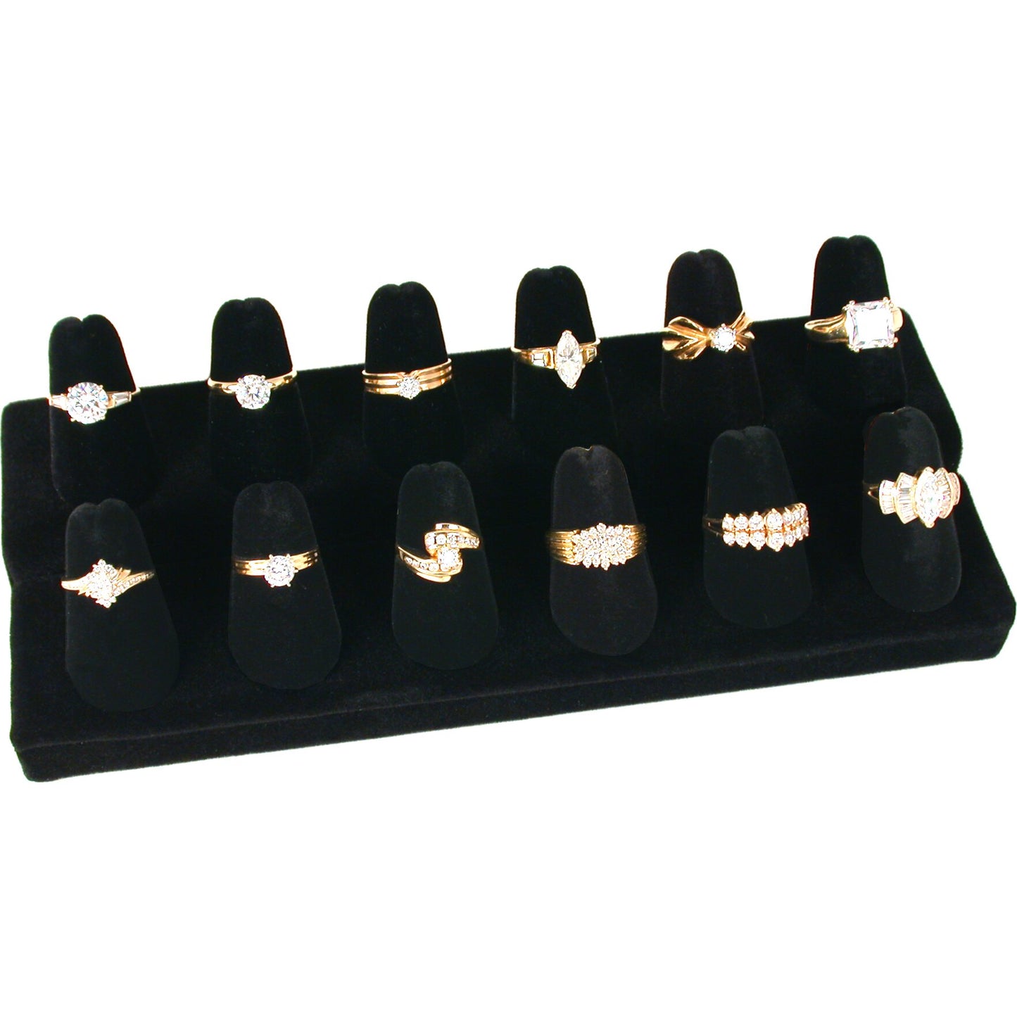 12 Finger Ring Display Black Velvet 8 1/4" 2Pcs