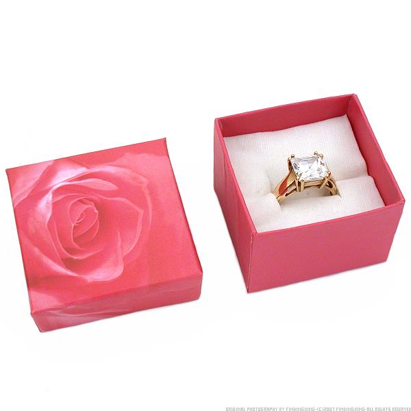 25 Pink Rose Cotton Ring Gift Boxes Jewelry Display