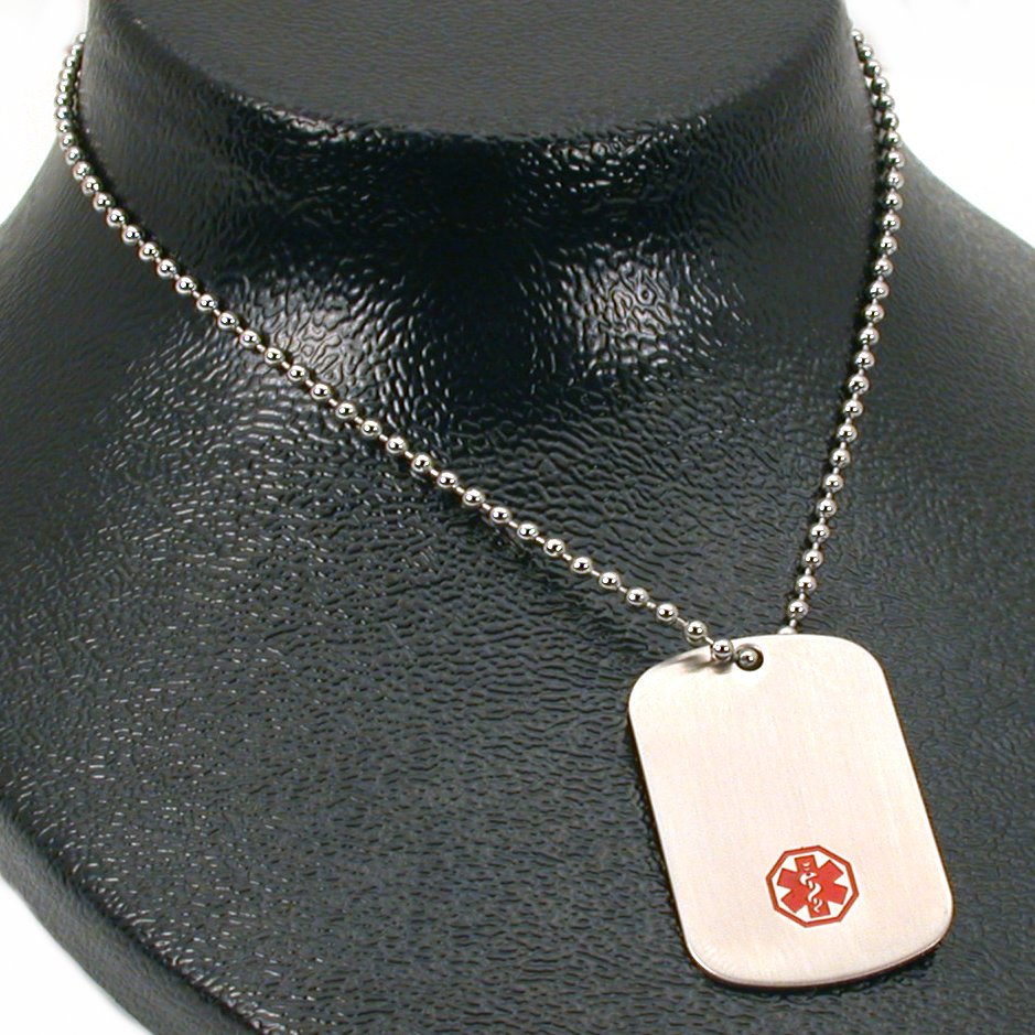 Medical ID Alert Dog Tag Charm Necklace Emergency 26"