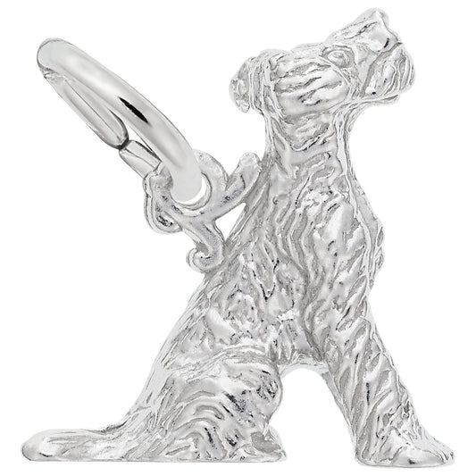Sitting Terrier Dog Charm - Metal - Sterling Silver