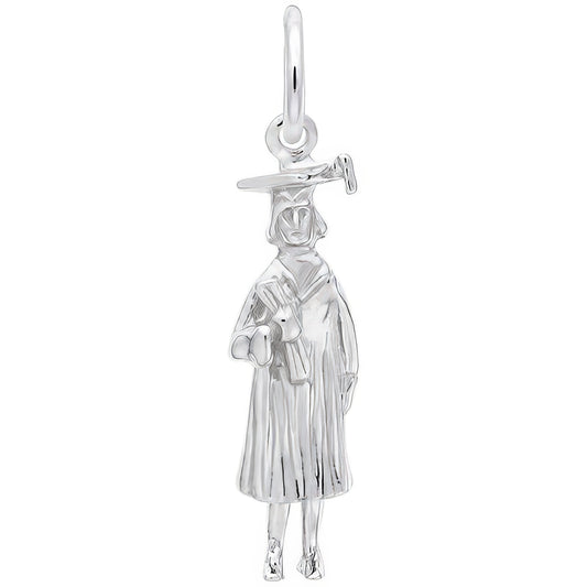Stylish Female Graduate Charm - Metal - Sterling Silver